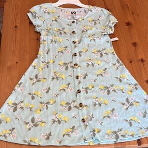 SO Kids Floral Button-Down Dress - Light Blue and Yellow
